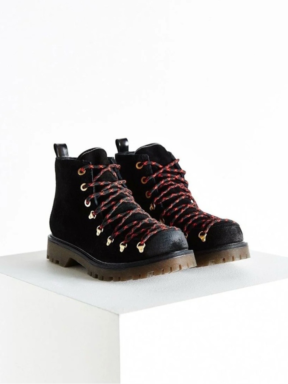 Circus by Sam Edelman Black Suede Lace-Up Boots with Red Accented Laces